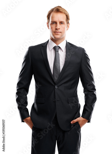 Business man, serious and portrait isolated on transparent png background. Male entrepreneur, professional and corporate manager in businessman pride, confidence and power suit of employee and worker