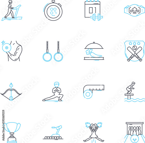 Health club linear icons set. Fitness, Gym, Exercise, Wellness, Strength, Health, Cardio line vector and concept signs. Yoga,Pilates,Training outline illustrations