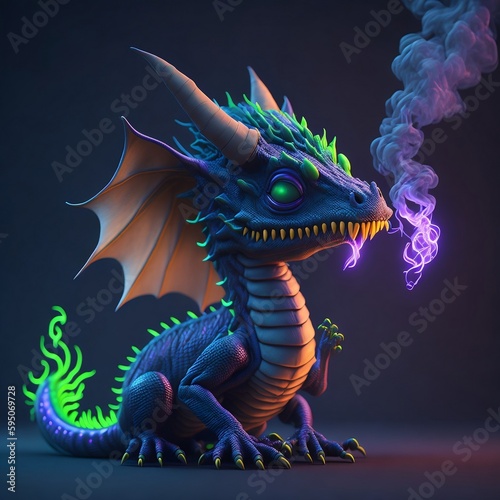 Neon dragon smoking. Generative AI  © GaMe