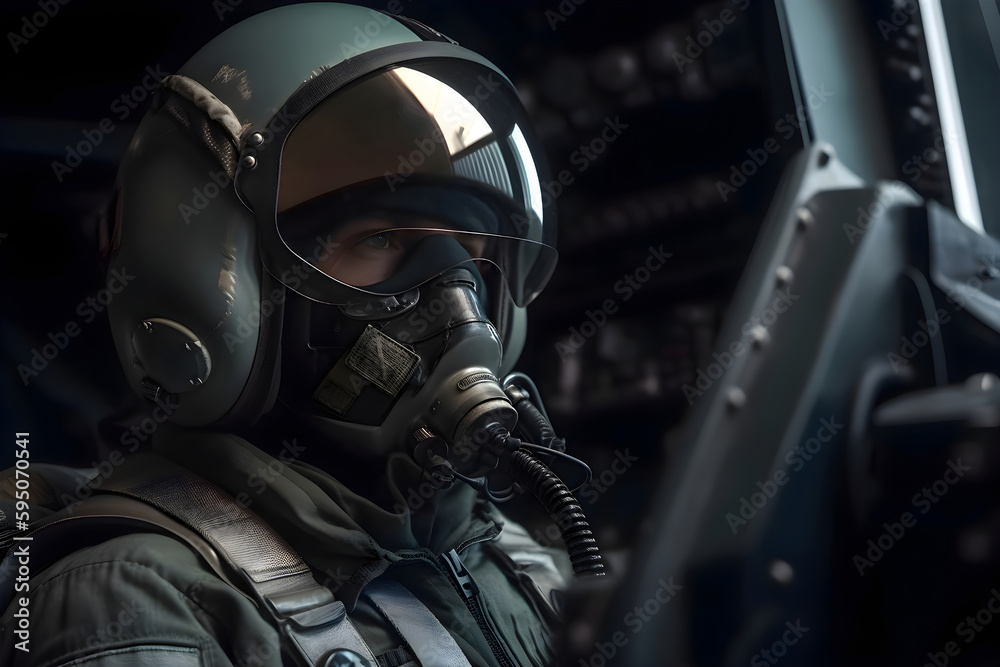 Military pilot in a helmet in the cabin, war in Ukraine, Generative AI 2 Military pilot in a helmet in the cabin, war in Ukraine, Generative AI 2