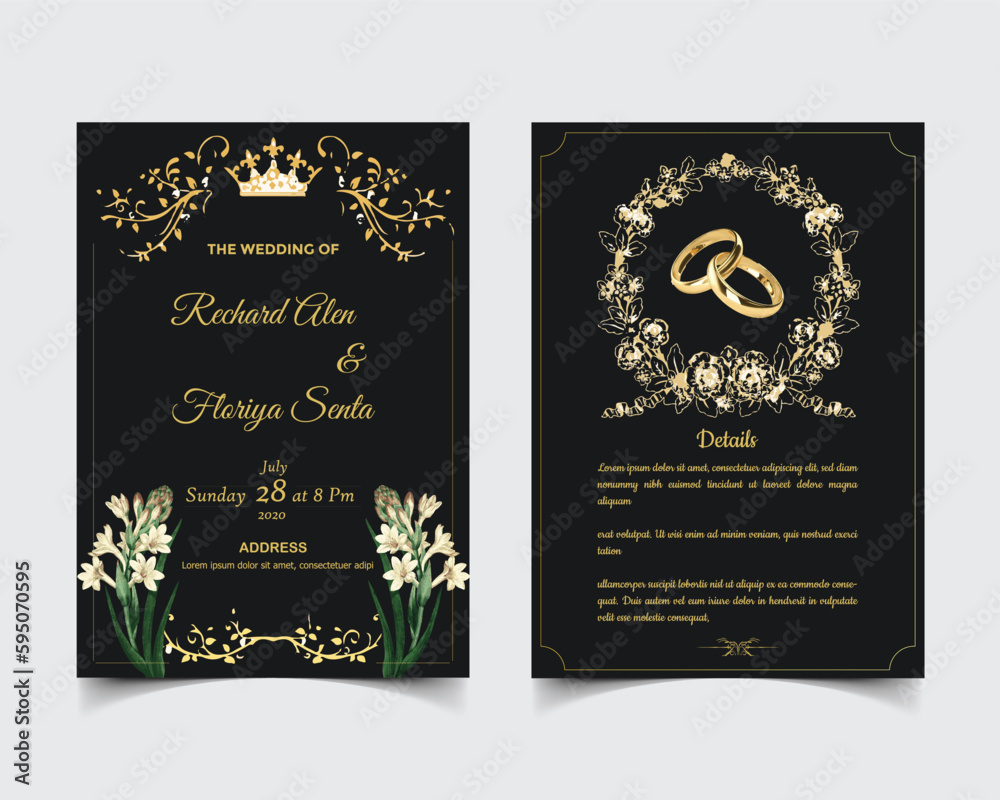 luxury elegant wedding Invitation card luxury gold vector template design in vintage style