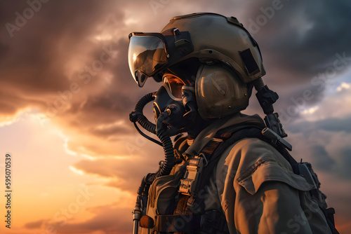 Military pilot on the background of the sky, war in Ukraine, Generative AI