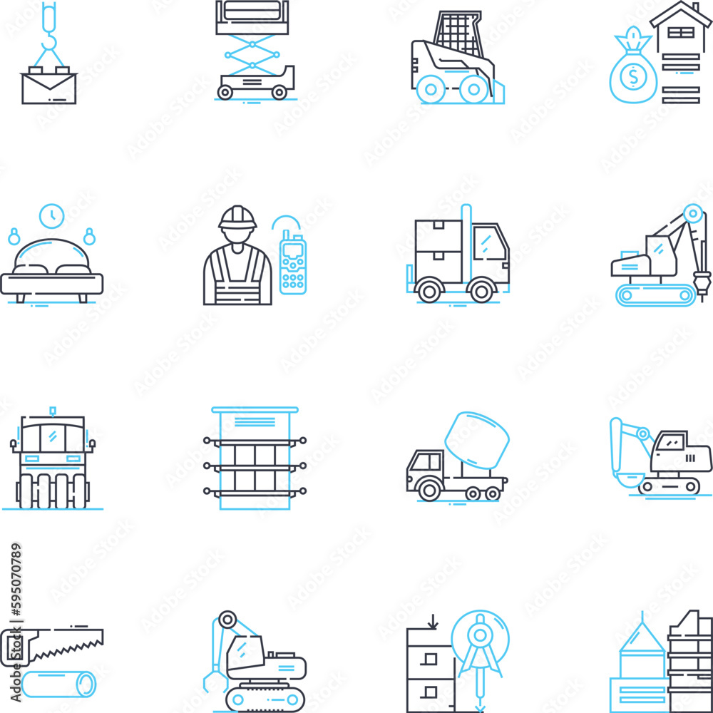 Home constructors linear icons set. Design, Build, Construction, Architecture, Renovation, Remodeling, Customization line vector and concept signs. Materials,Planning,Blueprint outline illustrations