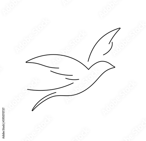 Vector isolated one single simplest flying bird swallow side view colorless black and white contour line easy drawing