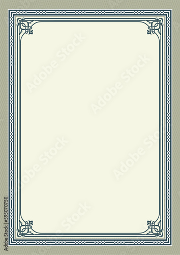 Decorative rectangular framework for card, book cover, certificate. A3, A4 page size.
