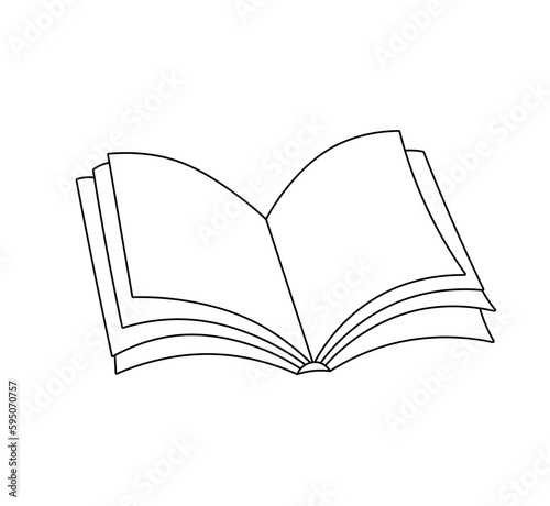 Vector isolated one single open book with pages sheets colorless black and white contour line easy drawing