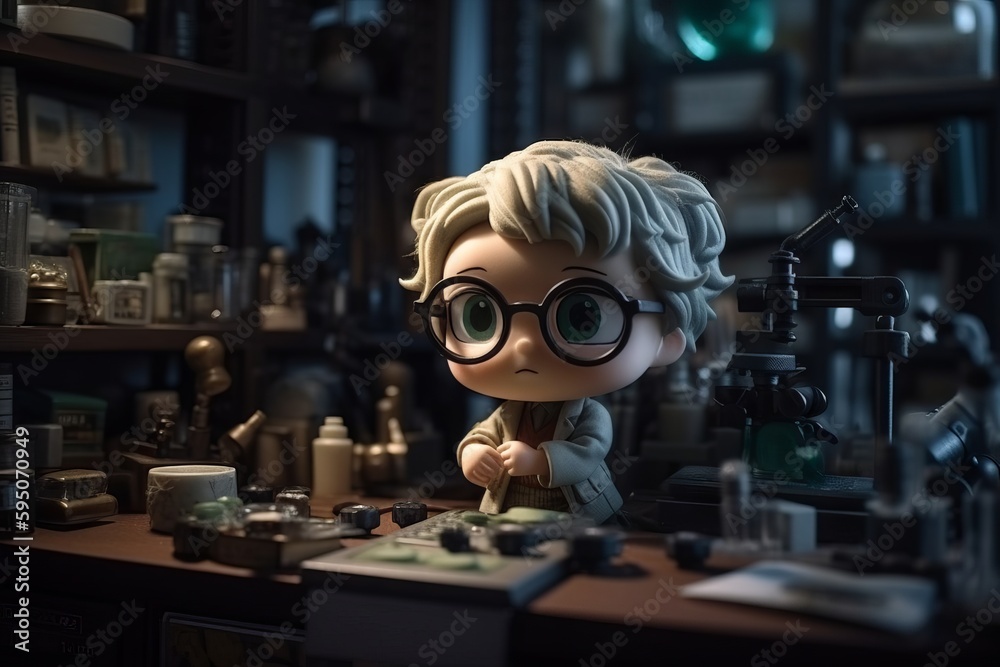 doll scientist, laboratory room filled with high-tech equipment such as microscopes, test tubes, beakers, and computers, Chibi, doll scientist, laboratory room filled with high-tech equipment such as microscopes, test tubes, beakers, and computers, Chibi,