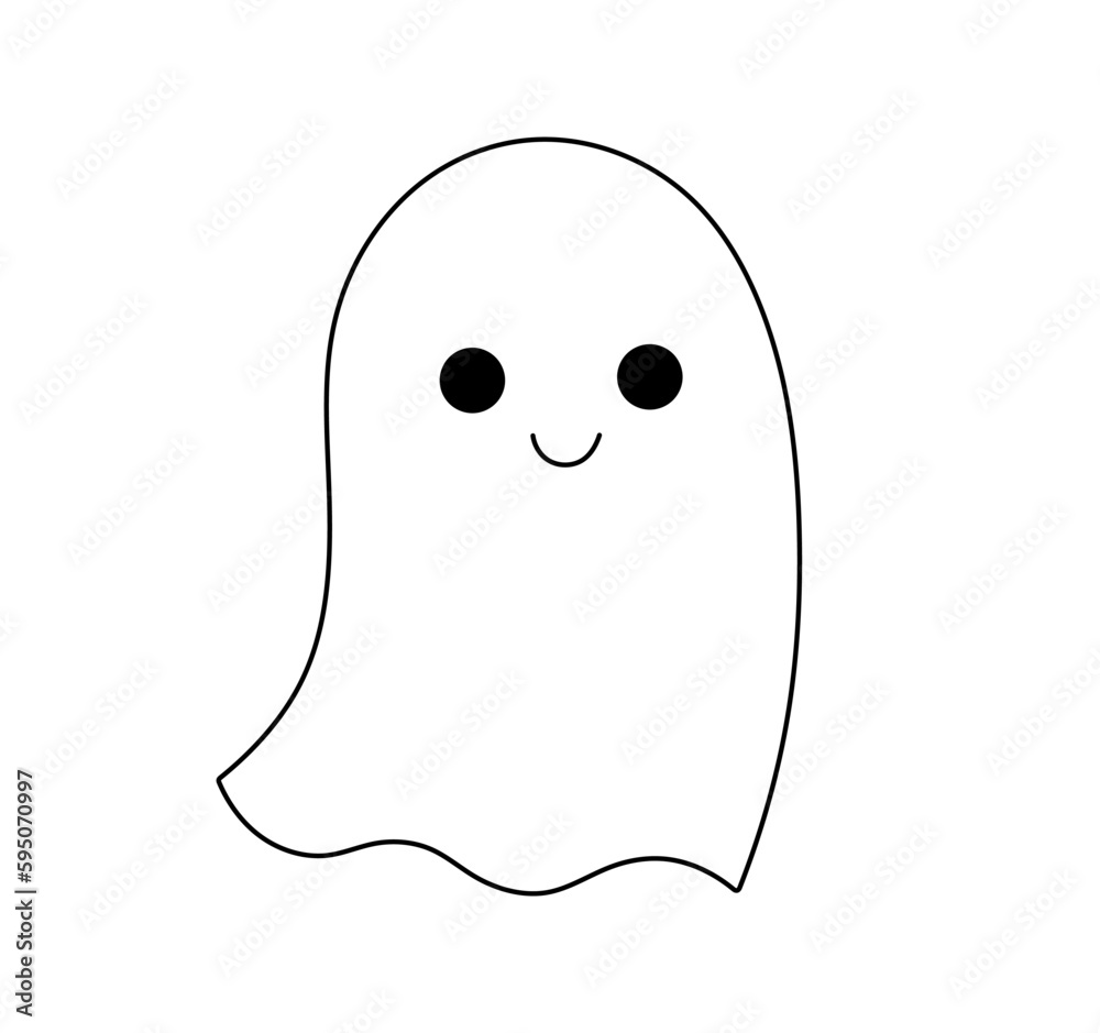 Vector isolated one single cute cartoon simplest smiling ghost under white sheet colorless black and white contour line easy drawing Vector isolated one single cute cartoon simplest smiling ghost under white sheet colorless black and white contour line easy drawing