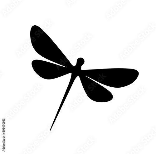 Vector isolated one single simplest symmetrical dragonfly with black body and four wings colorless black and white outline silhouette shadow shape
