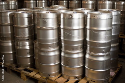 Beer metallic kegs. Generative AI