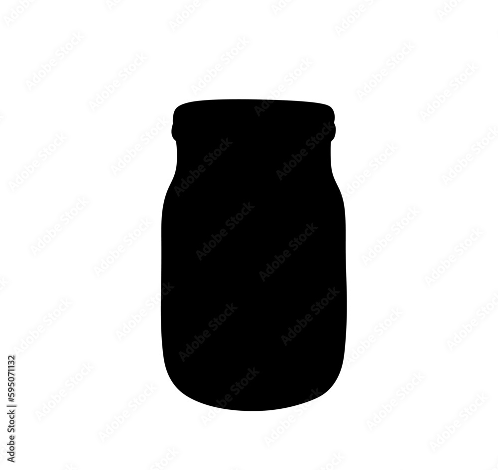 Vector isolated one single simple glass jar with lid colorless black and white outline silhouette shadow shape Vector isolated one single simple glass jar with lid colorless black and white outline silhouette shadow shape
