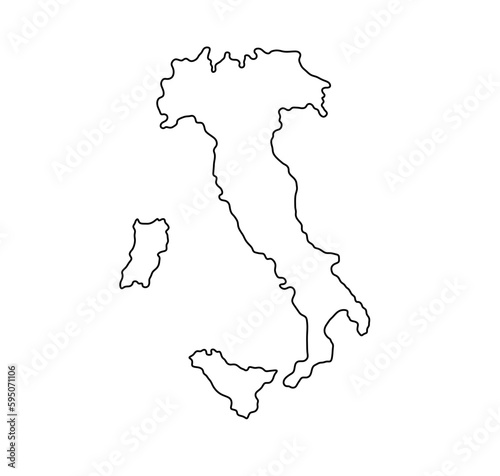 Vector isolated Italy map boot with islands Sicily and Sardinia colorless black and white contour line easy drawing
