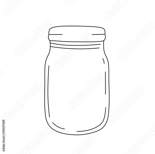 Vector isolated one single simple empty glass jar with lid colorless black and white contour line easy drawing 