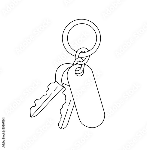 Vector isolated one single bunch of two keys with keychain colorless black and white contour line easy drawing