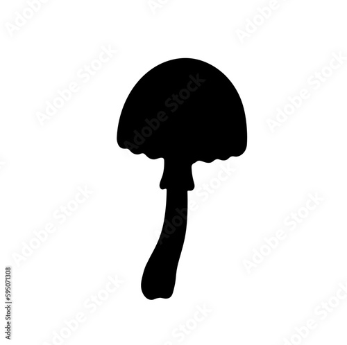 Vector isolated one single simplest toadstool fungus mushroom in grass colorless black and white outline silhouette shadow shape