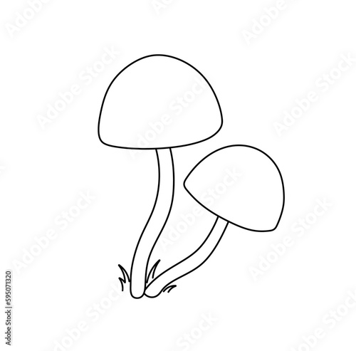Vector isolated two pair couple mushrooms colorless black and white contour line easy drawing