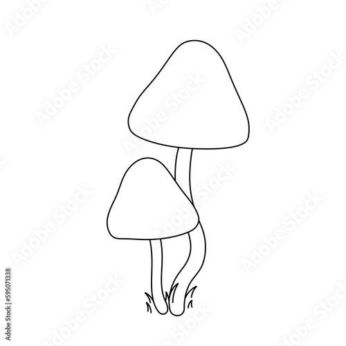 Vector isolated two pair copule mushrooms toadstools colorless black and white contour line easy drawing
