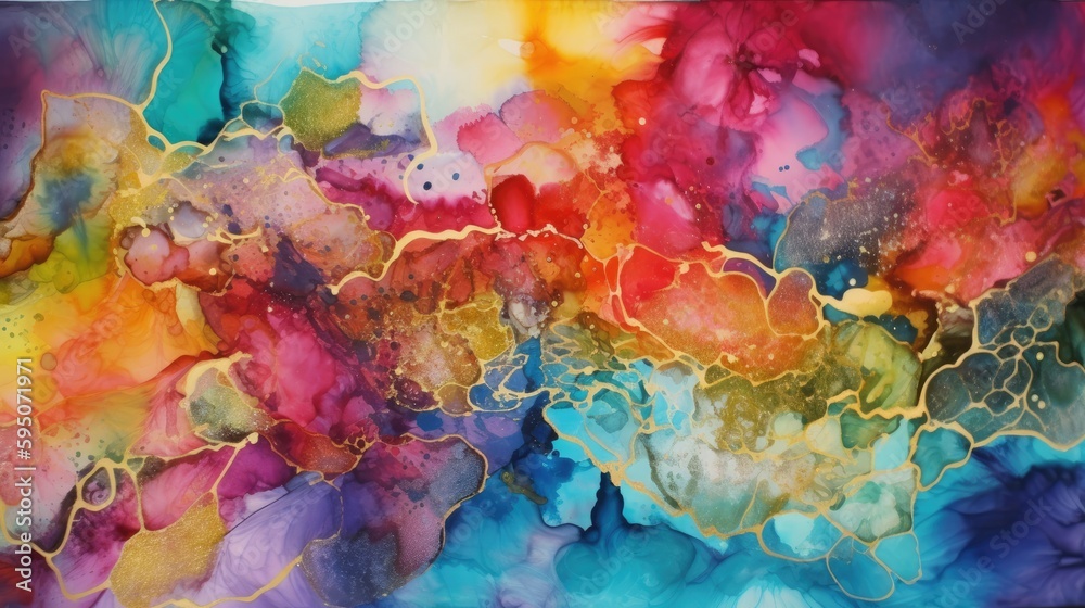 Colorful background made in alcohol ink style created using generative AI tools.