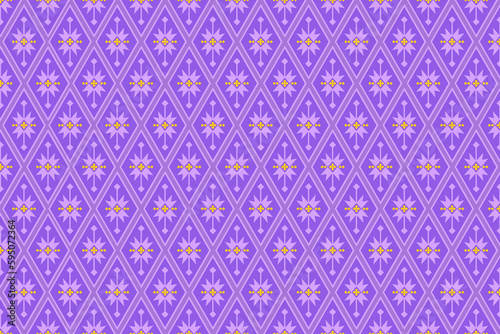 Geometric flowers ethnic seamless pattern. Asian Laotian, Thai, Indonesian, Philippines textile style. Design for fabric, textile, clothing, wrapping, home decor, wallpaper, accessories, carpet.