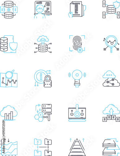 Financial forecasting linear icons set. Projection, Budgeting, Trending, Analysis, Planning, Anticipation, Estimation line vector and concept signs. Modelling,Prediction,Prognosis outline