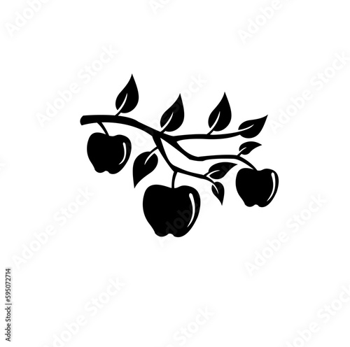 three apples branch silhouette vector illustration