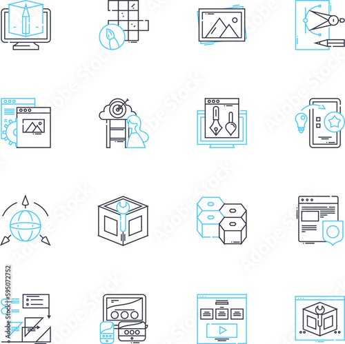 Social security linear icons set. Retirement, Beneficiary, Disability, Medicare, Elderly, Pension, Trust line vector and concept signs. Coverage,Claimant,Income outline illustrations