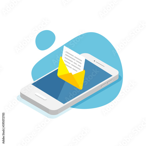 Email app isometric vector illustration. Mobile alert or mail notification. Message concept.