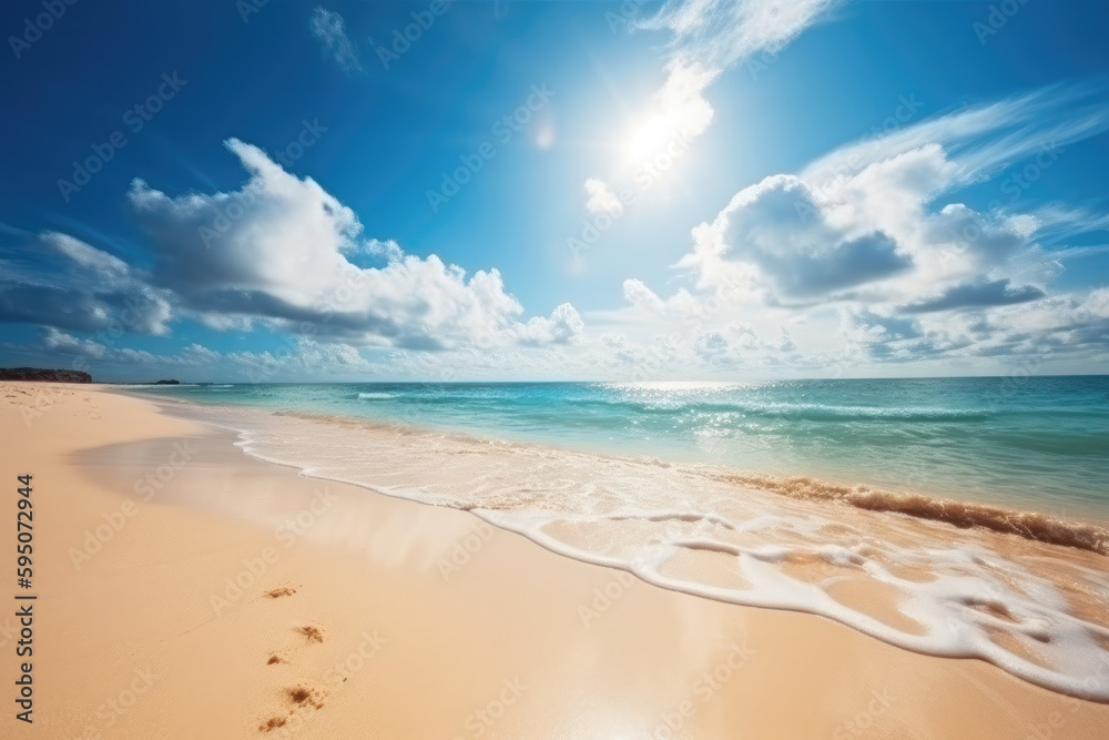 Paradise Found. Beach and Blue Sky. Generative Ai