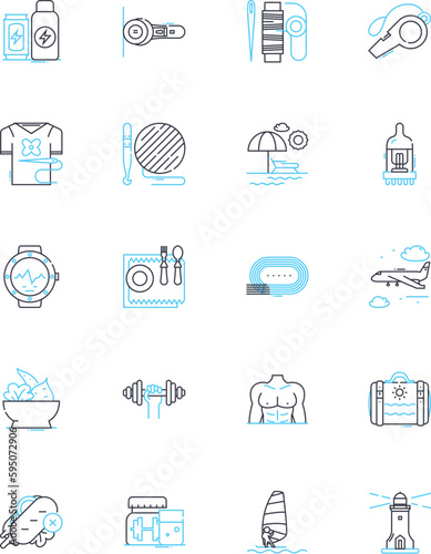 Sweat sessirs linear icons set. Fitness, Exercise, Training, Cardio, Endurance, Strength, Stamina line vector and concept signs. HIIT,Resistance,Burn outline illustrations