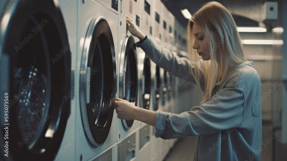 Generative AI shows a young woman inserting a penny into a washing