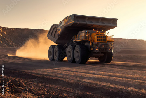 Hauling black gold: A mining truck transporting coal. Generative Ai