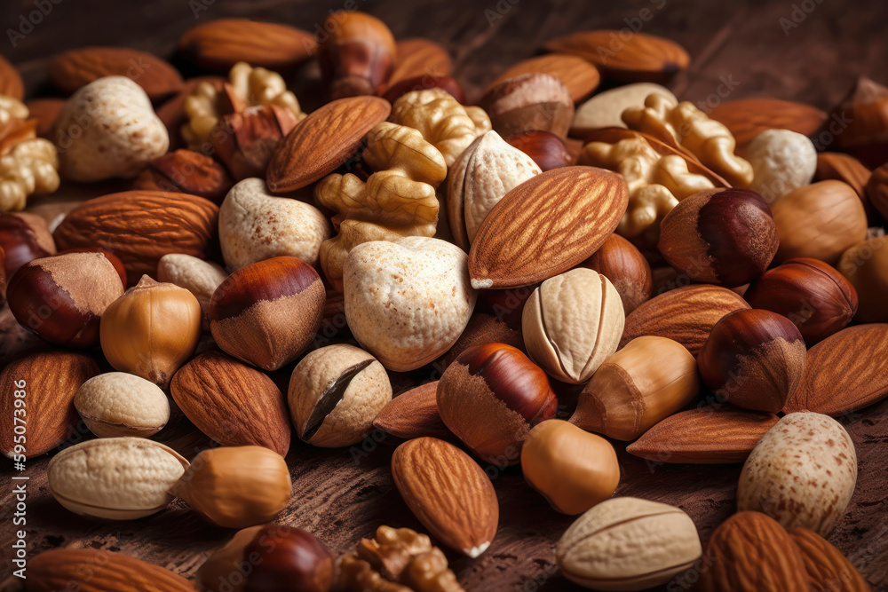 Mixed Nuts - A Delicious Assortment of Nutty Treats. Generative Ai Mixed Nuts - A Delicious Assortment of Nutty Treats. Generative Ai