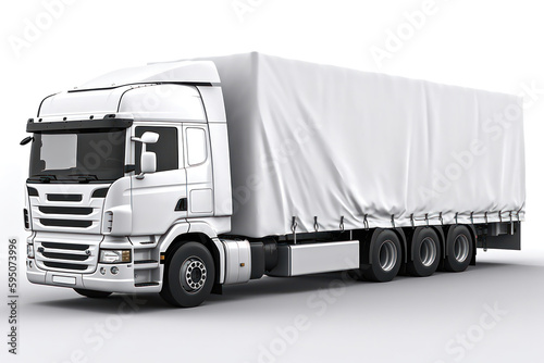 The Power of White. Tarpaulin Truck White color 3d. Generative Ai