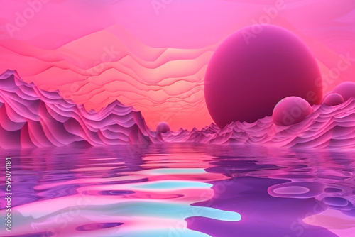 AI generated image image of meta verse with water  beautiful sky and unnatural landscape. Surreal futuristic background. Ethereal magic world  virtual reality  future technologies concept.