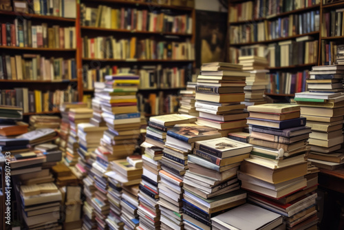 A Literary Journey Through Time. Second-hand bookshop. Generative Ai