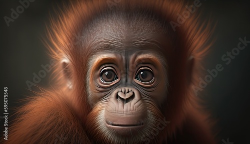 Wallpaper of a cute baby orangutan close-up. Created with generative Ai technology