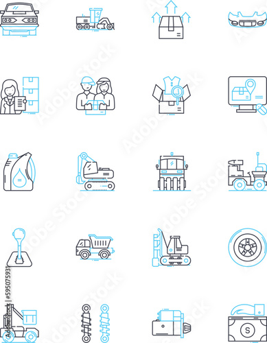 Transfer linear icons set. Exchange, Relocation, Shift, Movement, Transference, Migration, Passage line vector and concept signs. Transit,Transportation,Conveyance outline illustrations