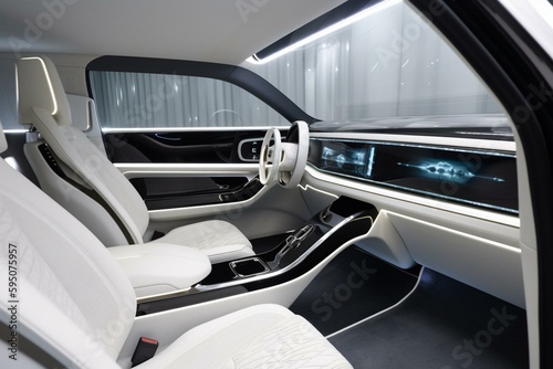 Concept SUV Interior Designed by Steelca for 2030: A Futuristic and Luxurious Driving Experience. Generative AI © Mia
