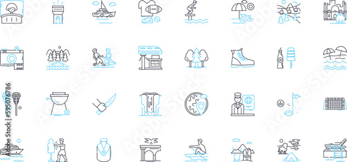 Fun business linear icons set. Playful, Entertaining, Festive, Lighthearted, Amusing, Joyful, Whimsical line vector and concept signs. Hilarious,Vibrant,Jovial outline illustrations