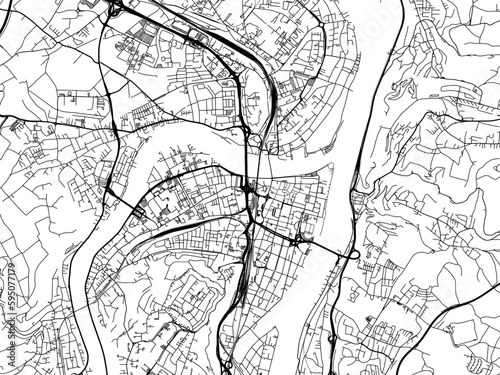 Vector road map of the city of  Koblenz in Germany on a white background.