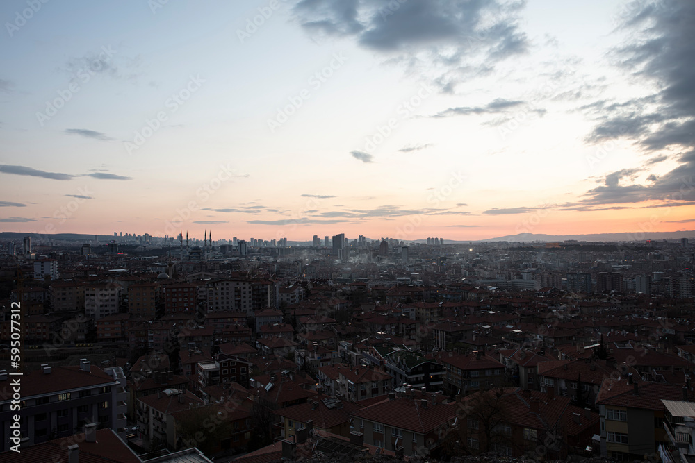 Panorama view of the downtown area of the city of Ankara, Turkey with