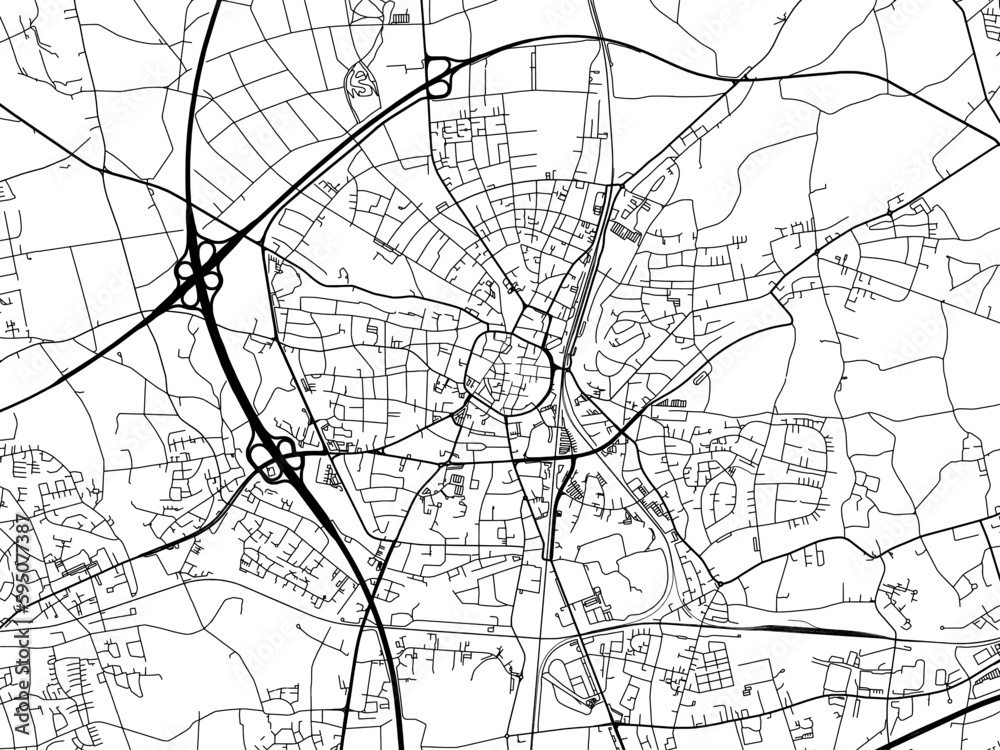 Vector road map of the city of  Recklinghausen in Germany on a white background.