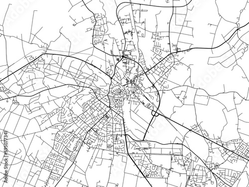 Vector road map of the city of  Kleve in Germany on a white background.
