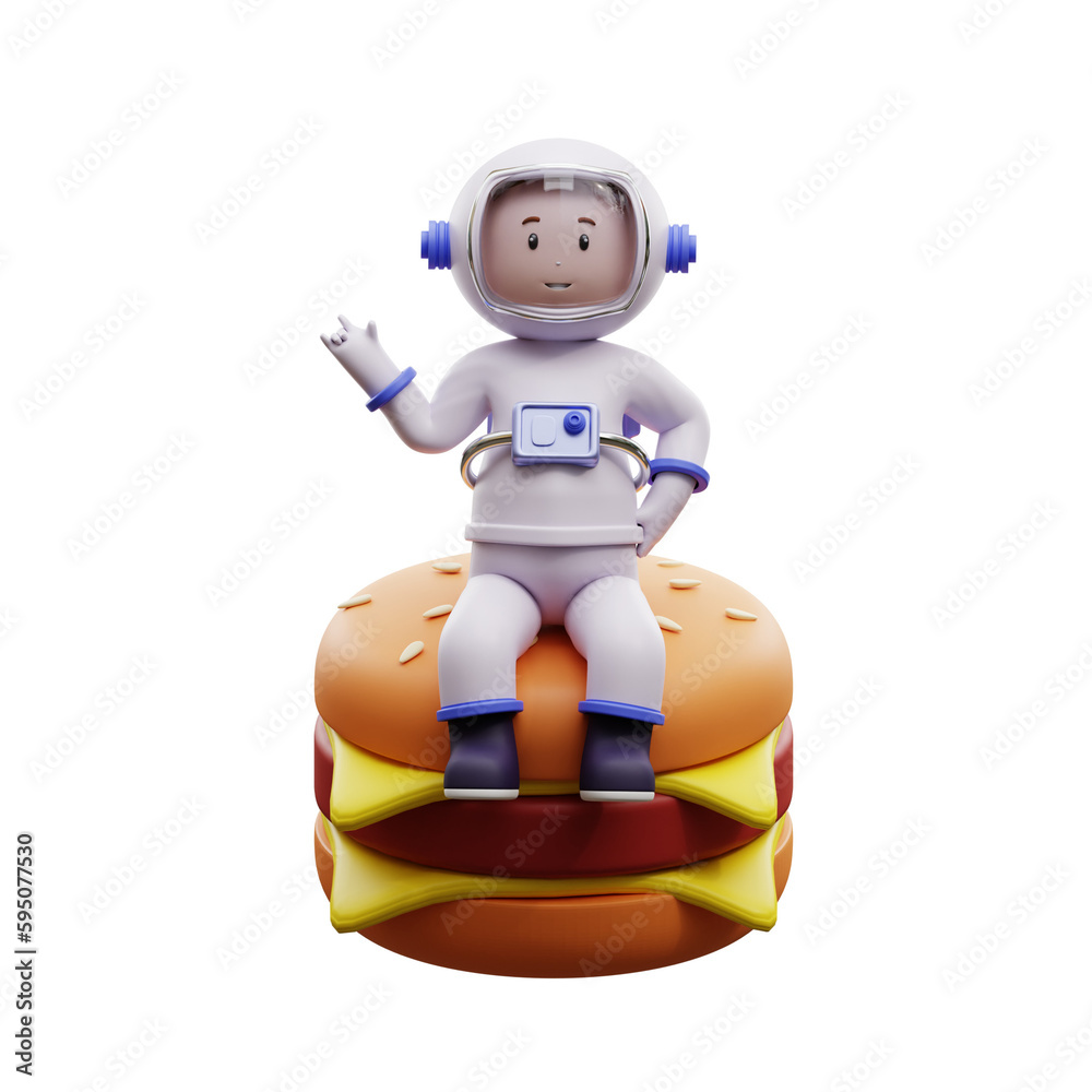 3D astronaut with burger