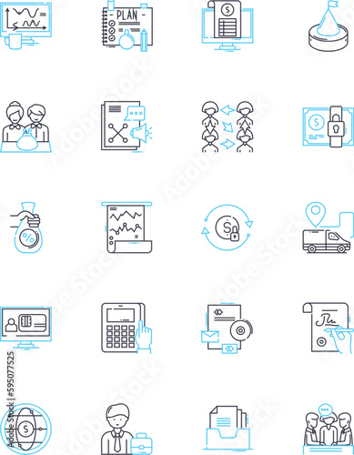 Education policy linear icons set. Accountability, Accreditation, Achievement, Adaptation, Assessment, Attainment, Autonomy line vector and concept signs. Choice,Collaboration,Competence outline