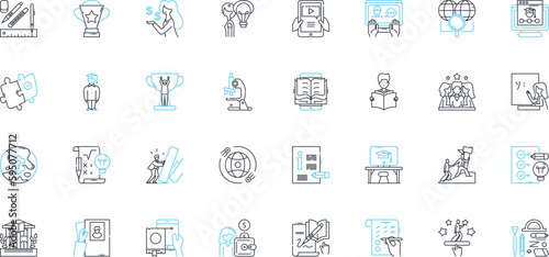 Digital learning linear icons set. E-learning, Gamification, Virtual, Interactive, Mobile, Collaborative, Adaptive line vector and concept signs. Online,Distance,Remote outline illustrations