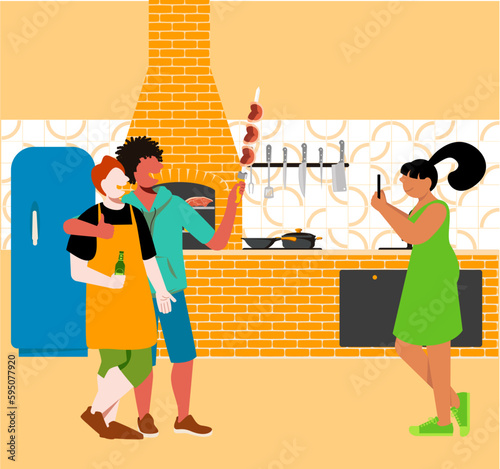 inclusive daily life - Vector Illustration of a Young Woman Taking a Selfie in Front of Colorful Wings Graffiti Art on a Mural - Capturing Urban Street Style and Self-Expression