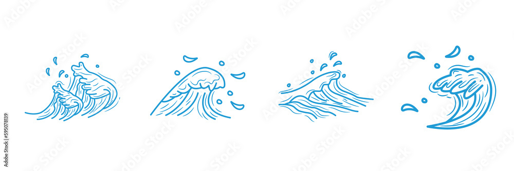 Fototapeta premium Bundle set 4 waves style line. illustration vector