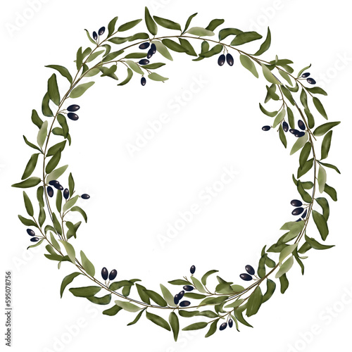 Flower frame in the shape of a circle, hand-drawn.