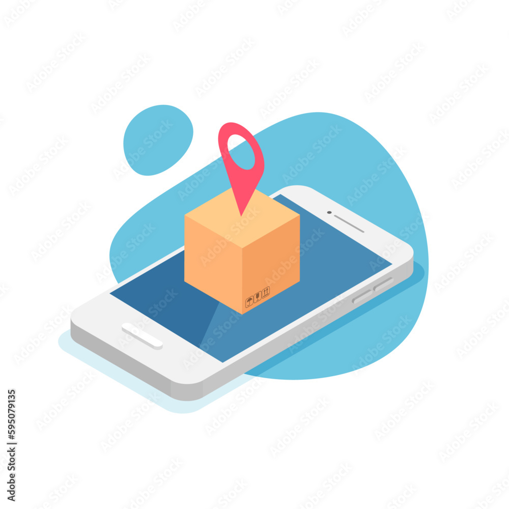 Delivery app tracking concept. Track service. Smartphone app. Vector illustration in isometric style isolated. Delivery app tracking concept. Track service. Smartphone app. Vector illustration in isometric style isolated.